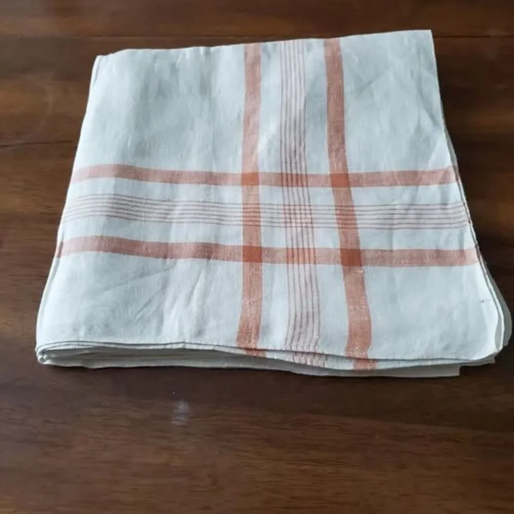 Vintage Cream Brown Plaid Tablecloth 44x42 Farmhouse Rustic Small Table Cloth